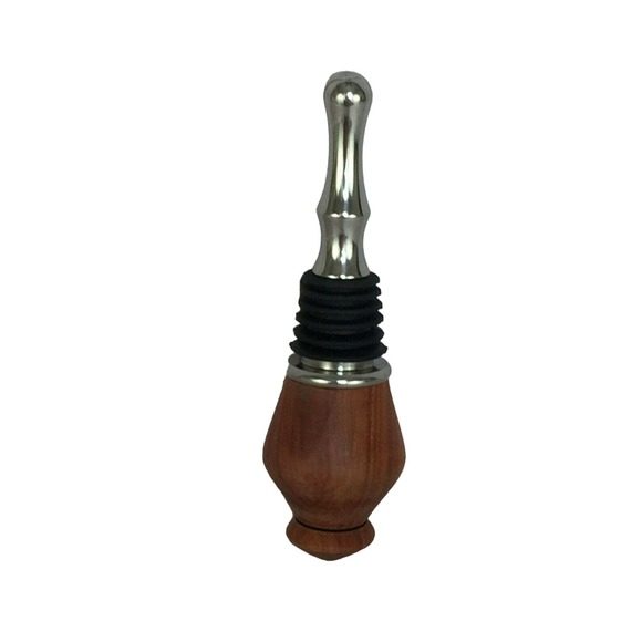 Wood Turned Handcrafted Wine Bottle Stopper Rubber Silver Tone Metal New - Picture 5 of 7